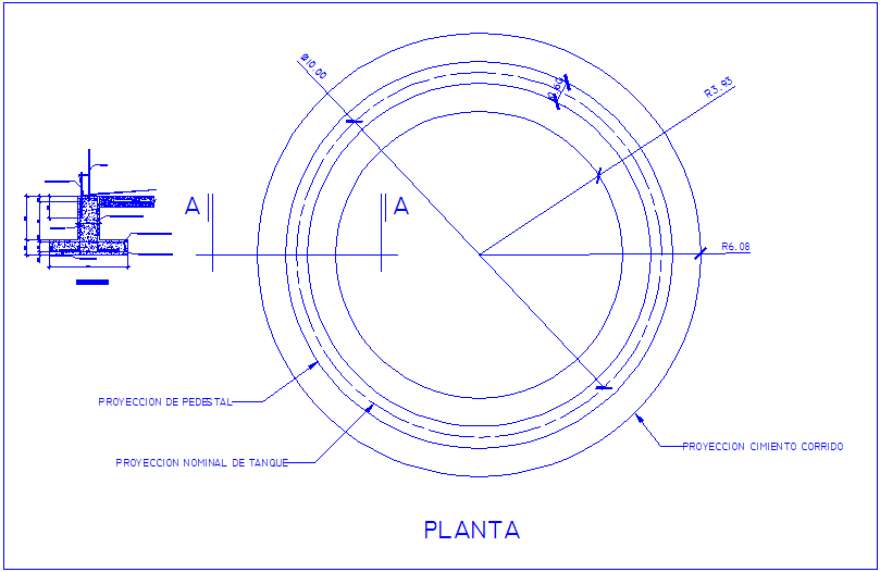 Inverted foundation plan with construction detail with section view dwg file
