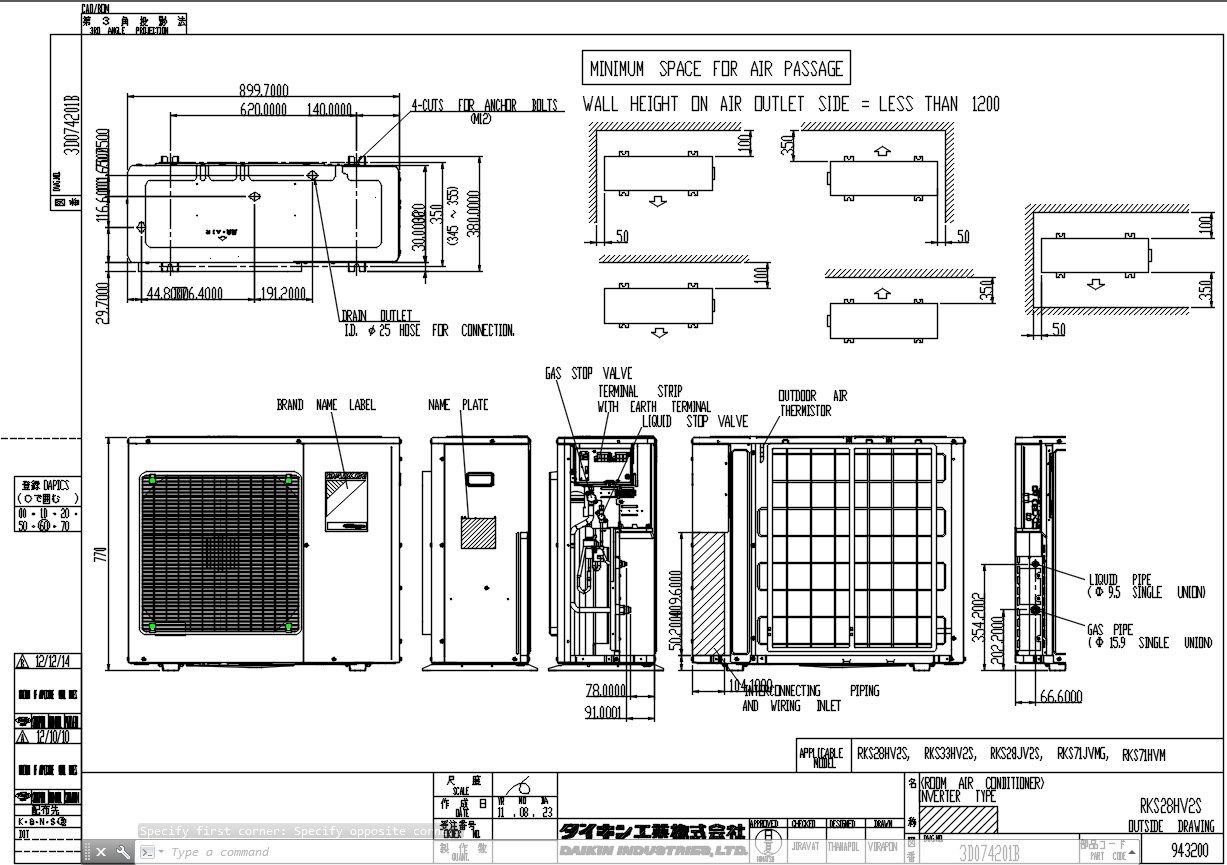 Inverter type air conditioner design in AutoCAD drawing, dwg file