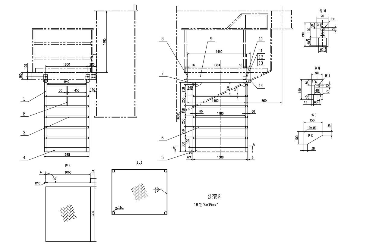 Iron Stair Design With Working Dimension AutoCAD Drawing