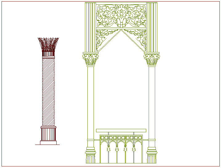 Islamic art door design view with designer column view dwg file
