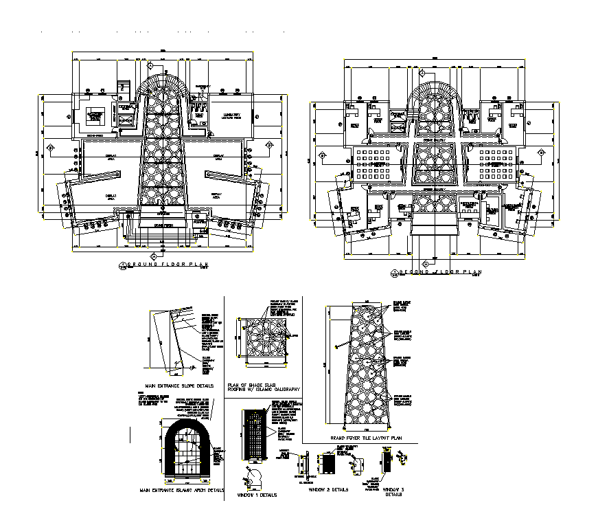 Islamic style museum detail elevation layout plan