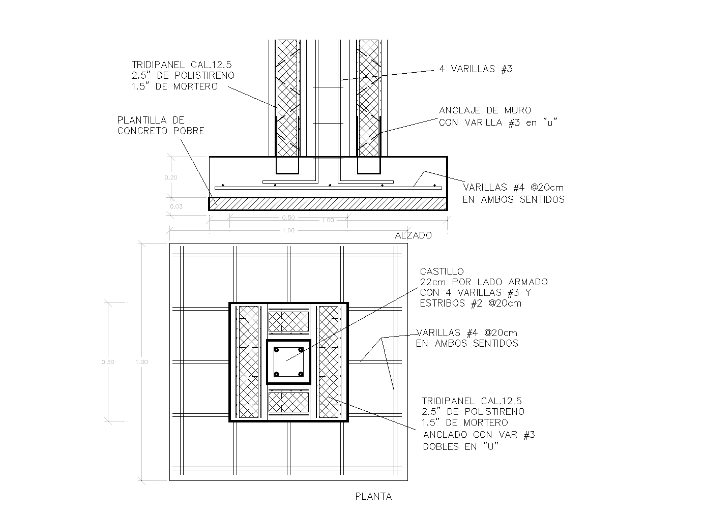 Isolated footing triditec plan and section autoad file