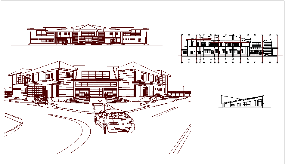 Isomeric view of medical center with elevation dwg file