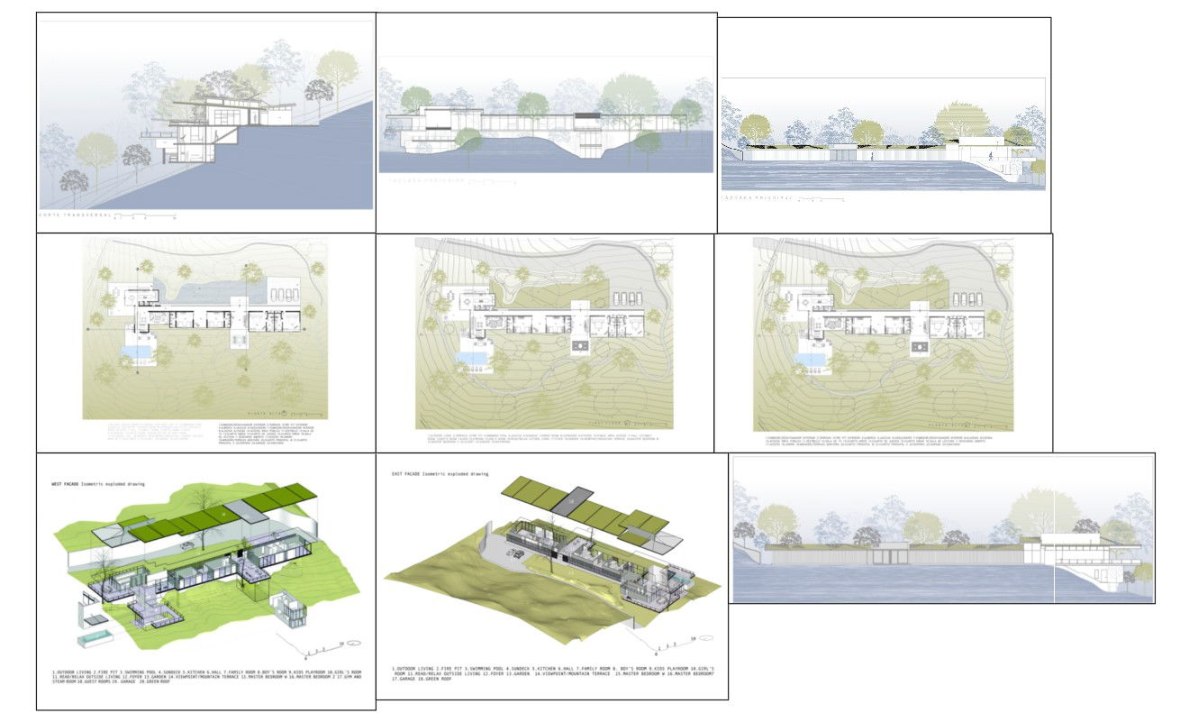 Isometric House Design DWG Showing Tile Roof Front Living View