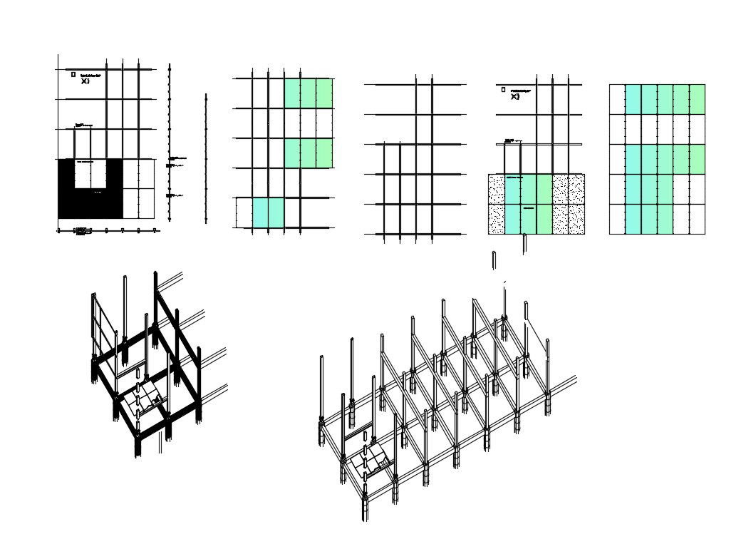 Isometric constructive section and cover plan details of apartment dwg file