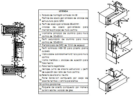 Isometric drawing of curtain wall section design drawing