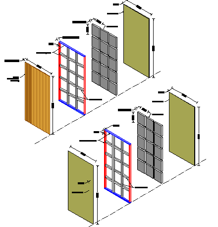 Isometric view details of window installation of house dwg file