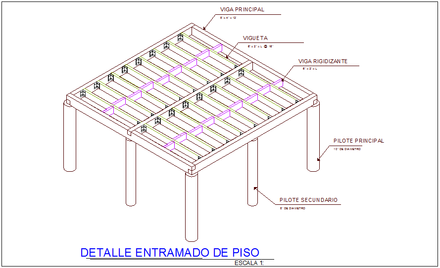 Isometric view for floor structural view dwg file