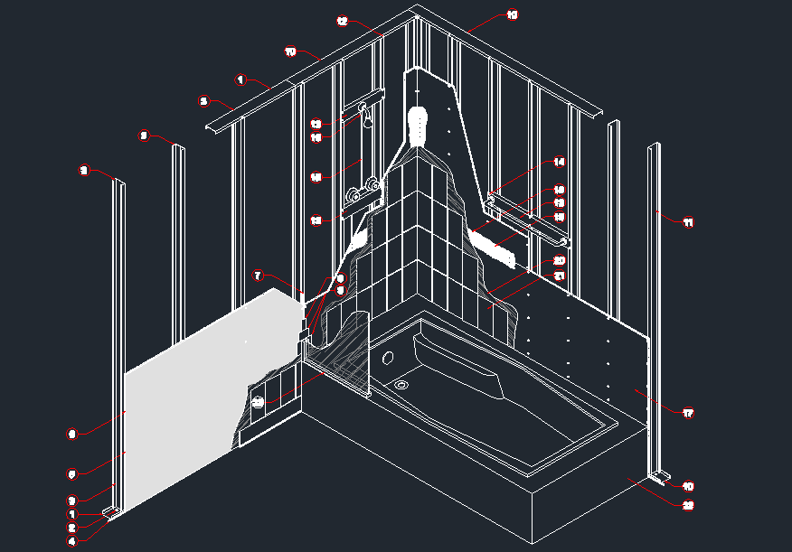 Isometric view of a bathroom in dwg file 
