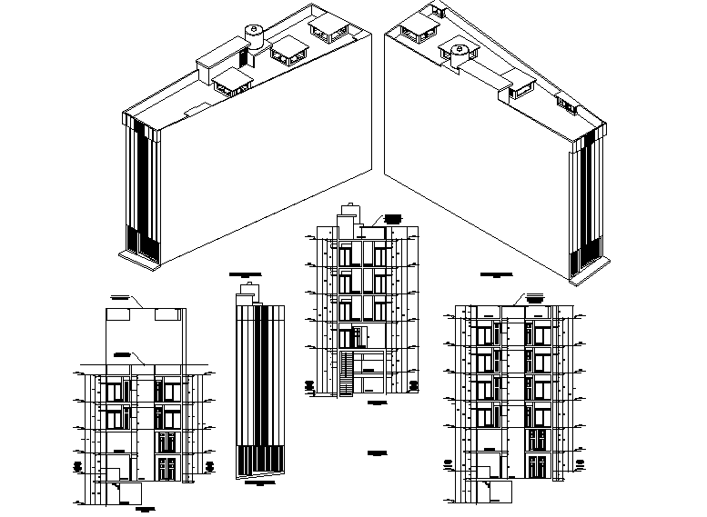 Isometric view of bar accommodation with elevation view dwg file