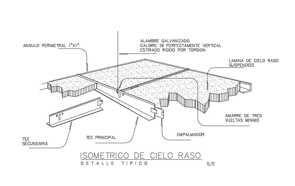 Isometric view of ceiling with structure detail dwg file