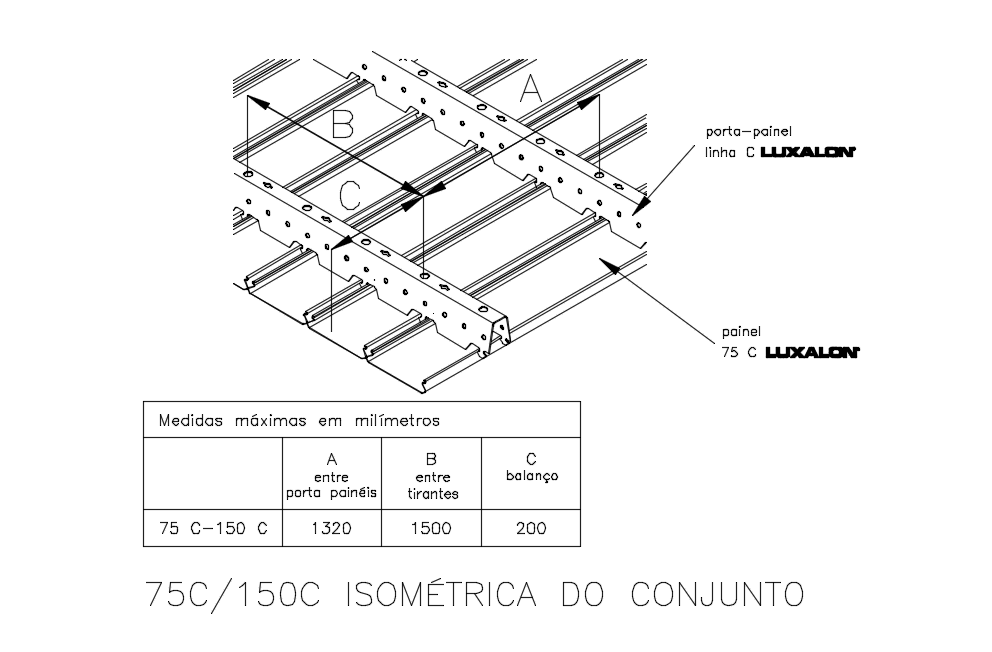 Isometric view of metal suspended ceiling with structure view dwg file