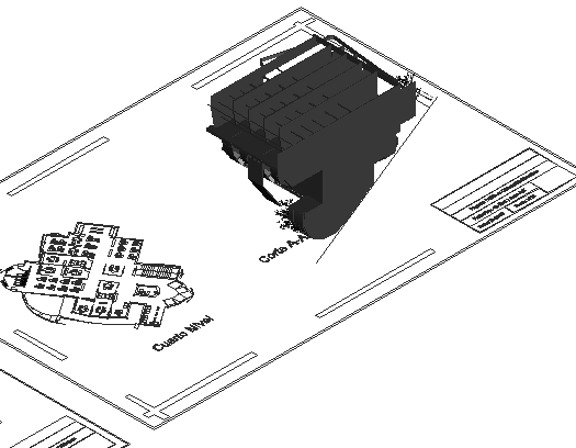 Isometric view of office building layout plan dwg file