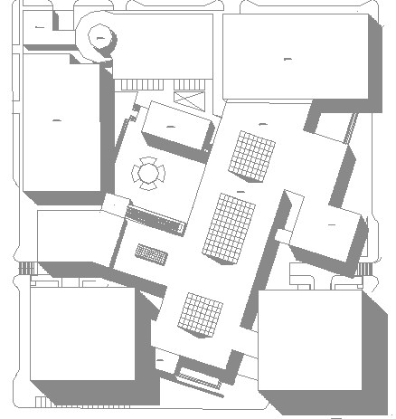 Isometric view of shopping center second floor plan dwg file