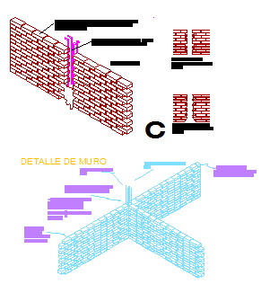 Isometric view of wall detail design drawing