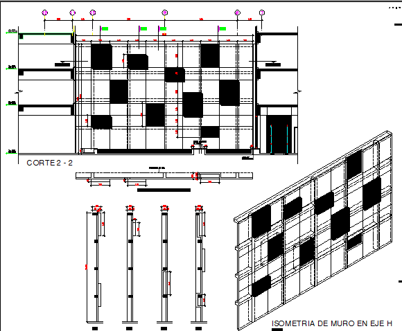 Isometric view of wall on axis of platinum square dwg file