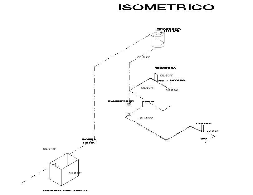 Isometric water pipe line detail dwg file