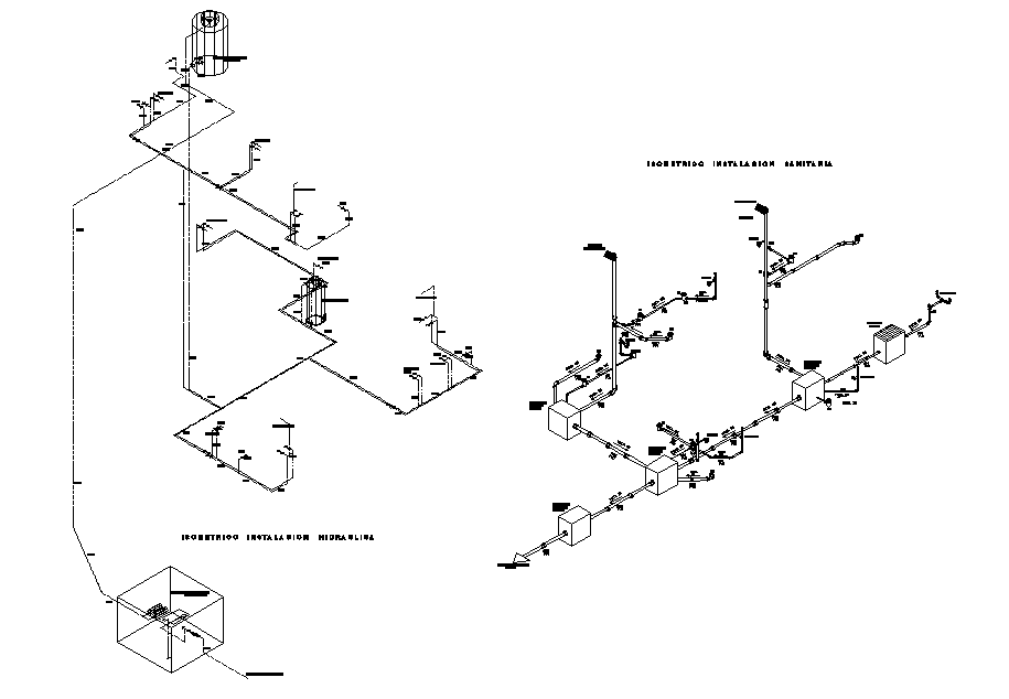 Isometric water pipe line detail dwg file