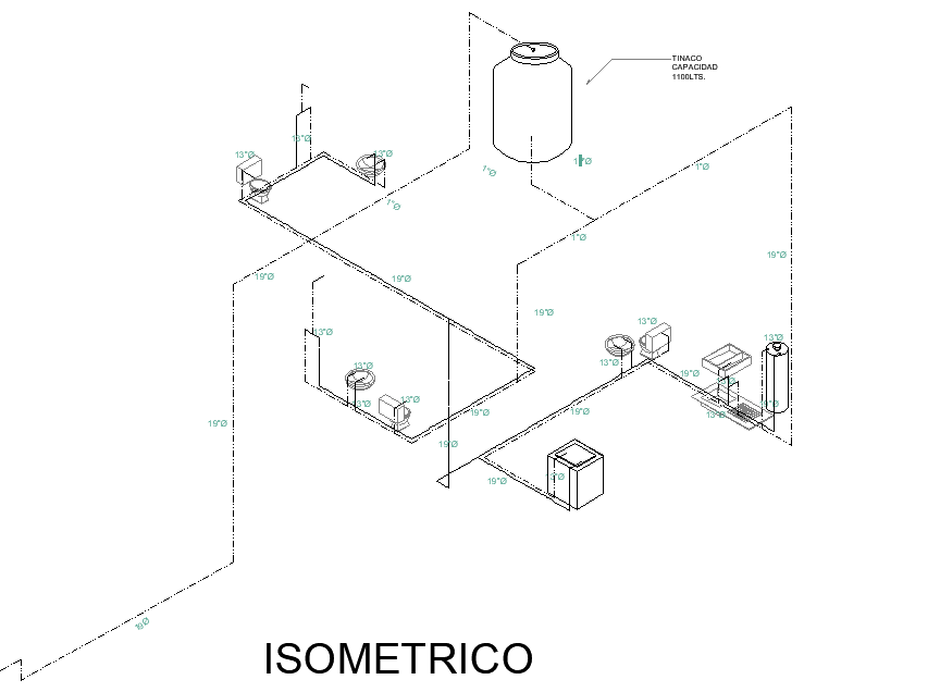 Isometric water pipe line detail layout file