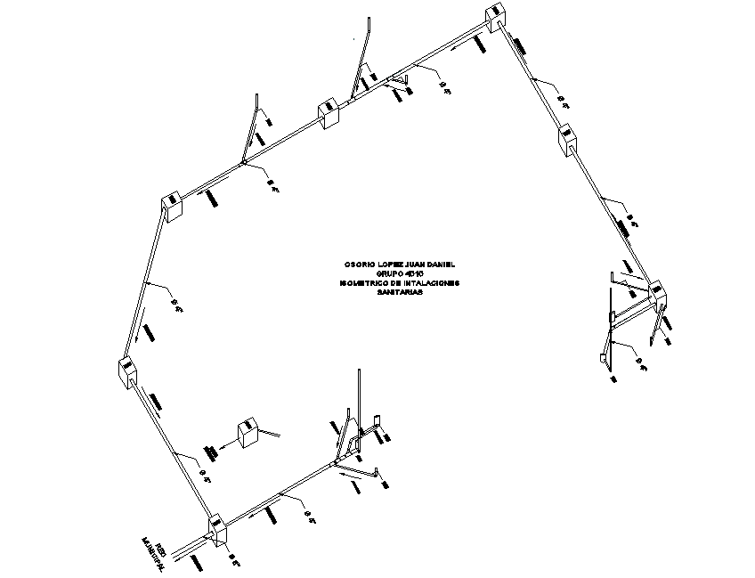 Isometric water pipe line plan detail dwg file