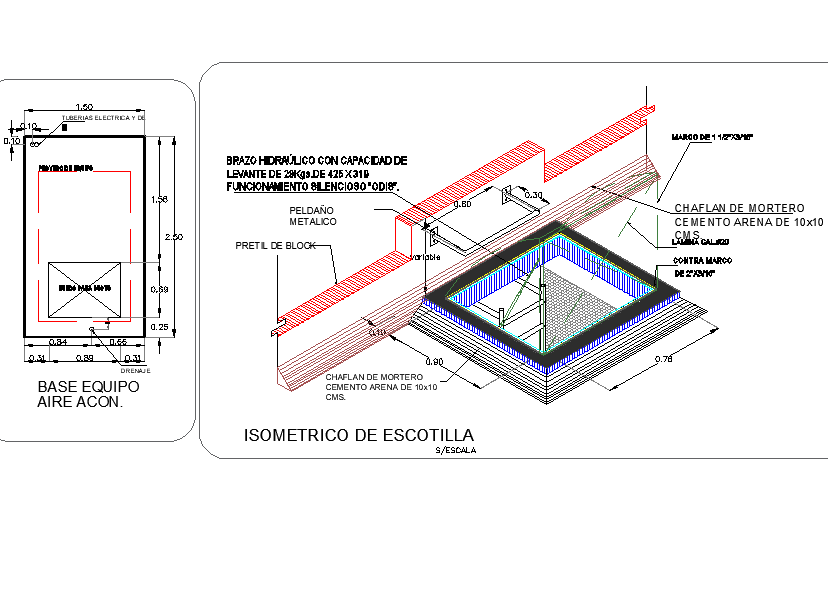 Isometric with section view of shop construction view dwg file