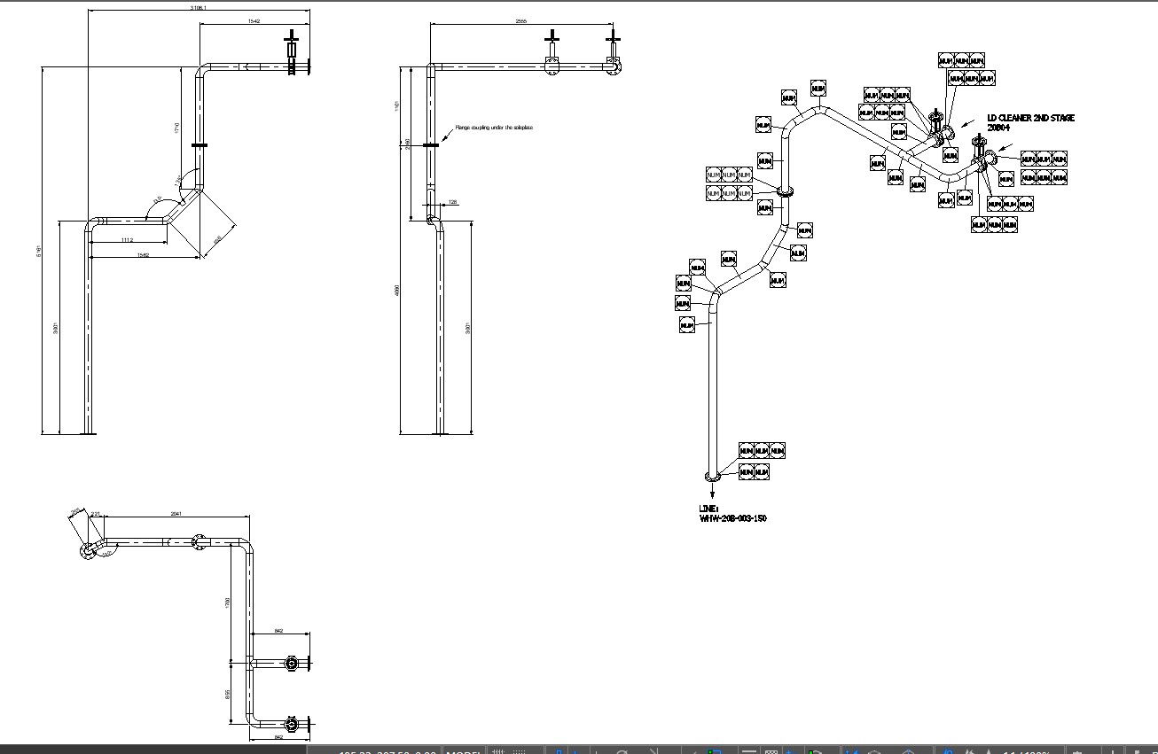 Isometric Representation of LD Cleaner Pump Discharge Line In AutoCAD DWG File