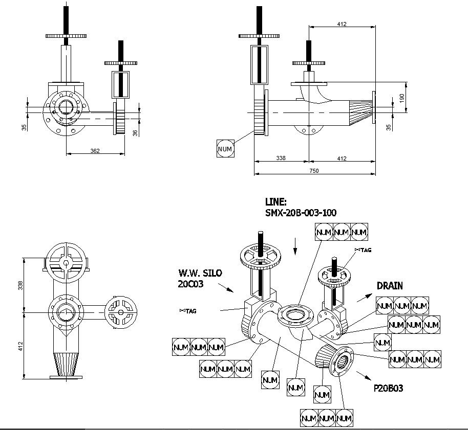 Isometric Representation of LD Cleaner Pump Suction Line In AutoCAD DWG File