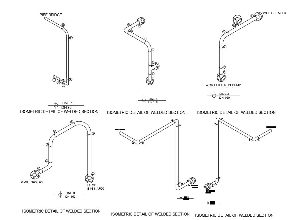 Isometric detail of welded sections of 3D Autocad DWG file.