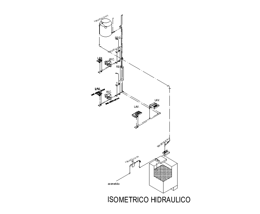 Isometric layout of the plumbing drawing is given for 8x10m house plan in this AutoCAD model.Download now.