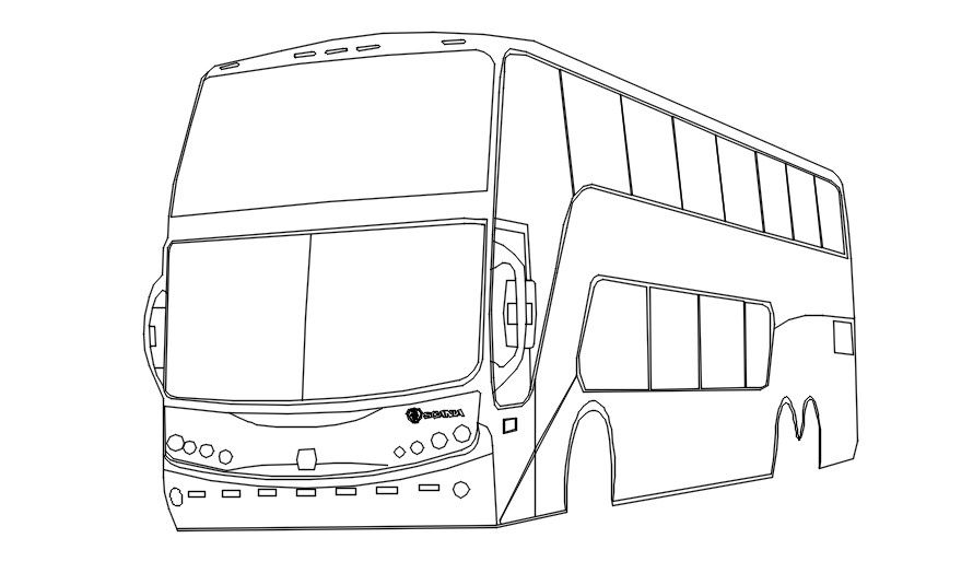 Isometric view of a bus in AutoCAD, dwg file.