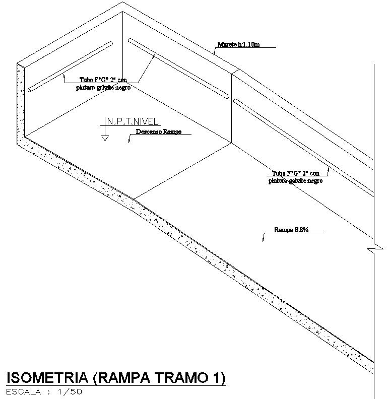 Isometric view of ramp design in detail AutoCAD drawing, CAD file, dwg file