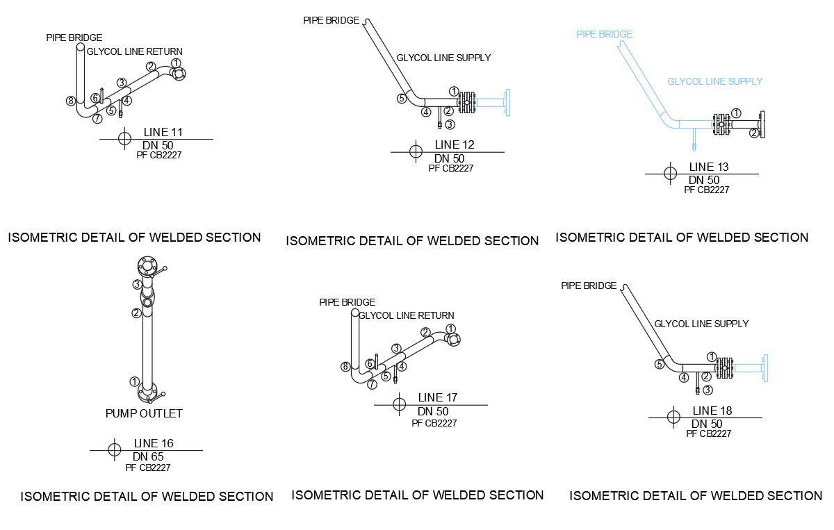 Isometric view of welded connection given in the 2D Autocad DWG file. Download the 2D DWG file.