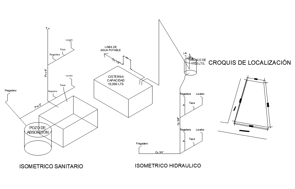 Isometric views of the 8x10m house plan of sanitary blocks are given in this AutoCAD drawing model. Download the Autocad model.