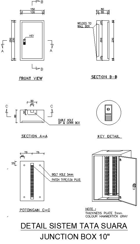JUNCTION BOX 10" SOUND SYSTEM DETAILS in AutoCAD, dwg file.
