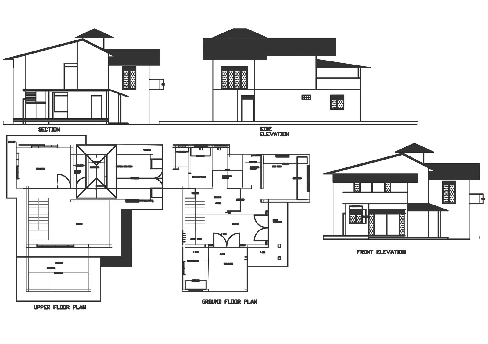 AutoCAD File of Japanese House with Full Elevation Plan