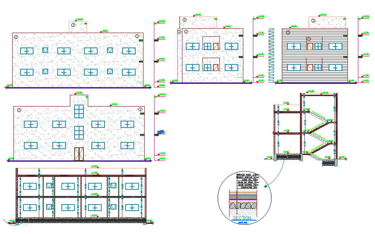 Joint House Building Section And Elevation Design DWG File