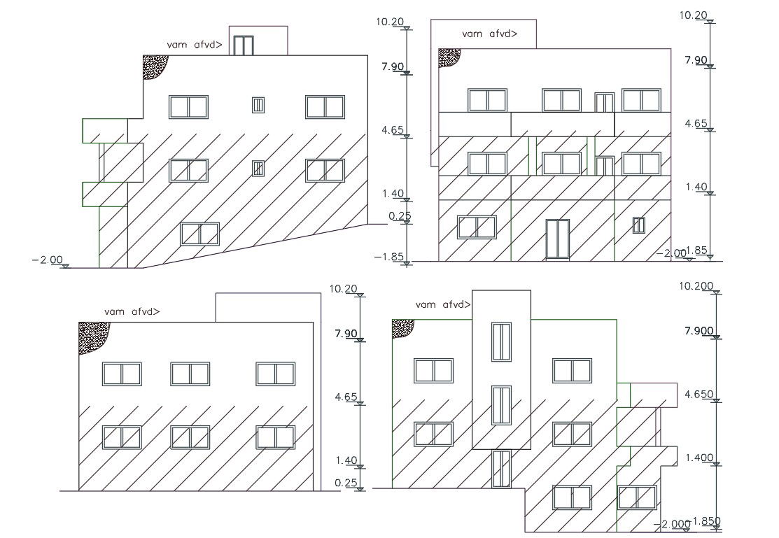 Joint Family House Building Elevation Design DWG File