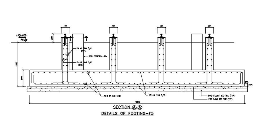 Joint Foundation Pad Footing Section Drawing DWG File