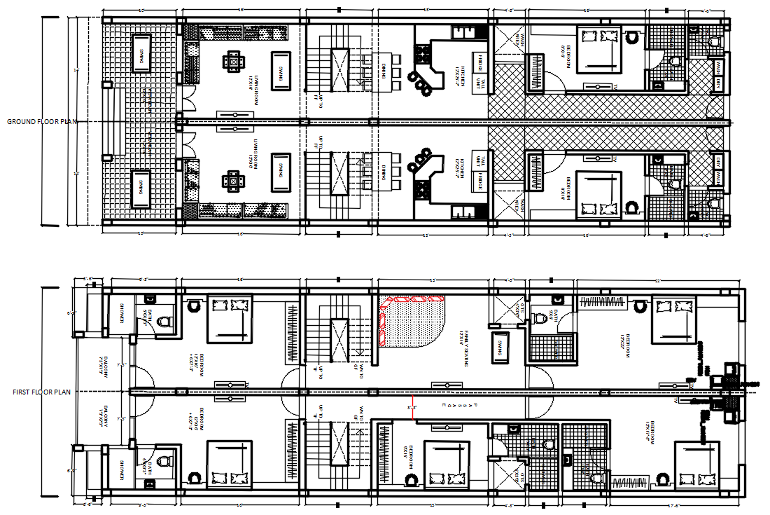 Joint House 4 BHK Layout Plan With Furniture CAD Drawing DWG File
