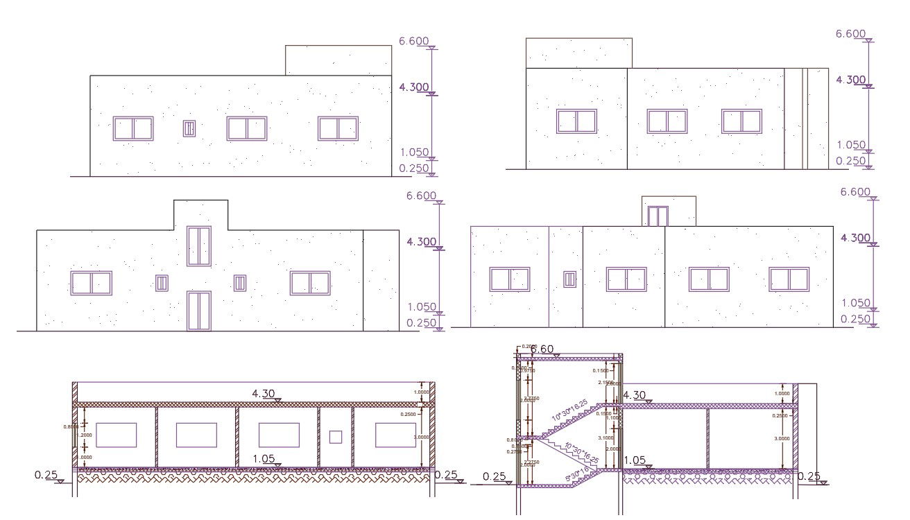 Joint House Building Section And Elevation CAD Drawing