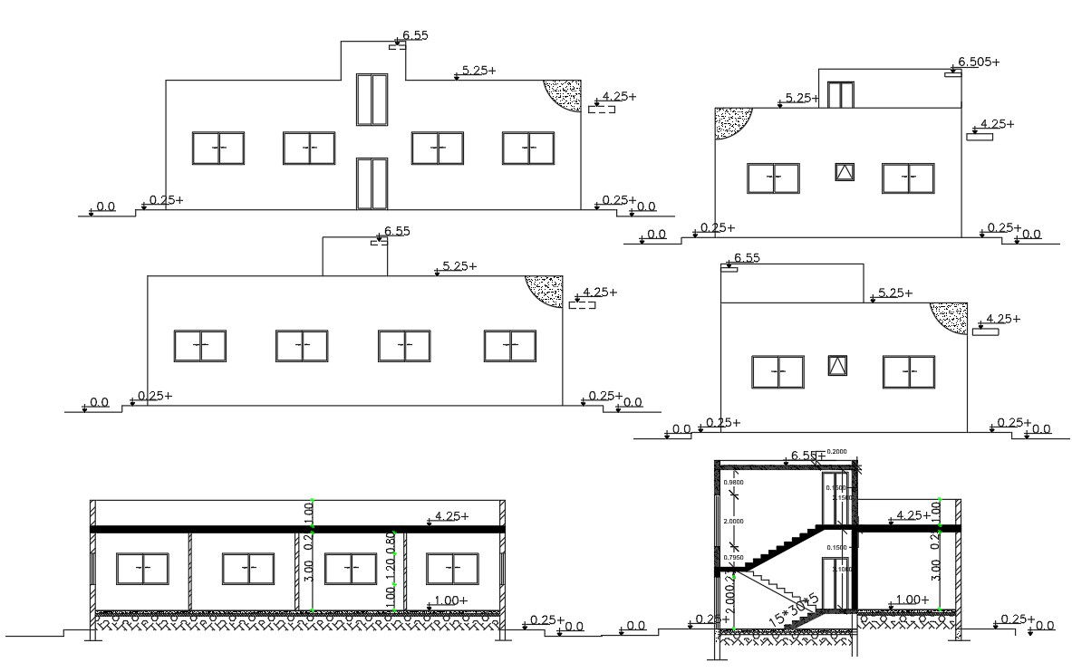 Joint House Building Sectional Elevation Design DWG File