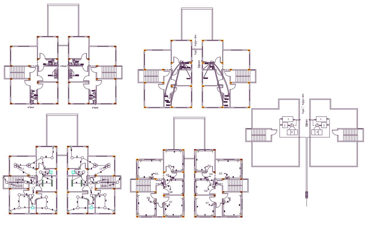 Joint House Electrical And Plumbing Plan Design DWG File