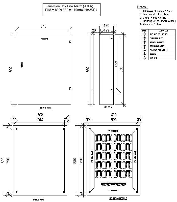 Junction box fire alarm design in AutoCAD 2D drawing, dwg file, CAD file