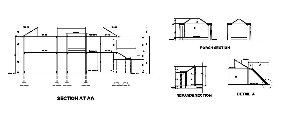 Kayamkulam house all sided constructive sectional details dwg file