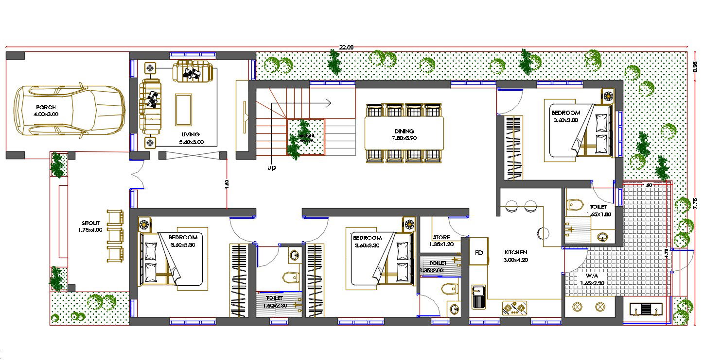 Kerala House Car Parking Plan DWG File