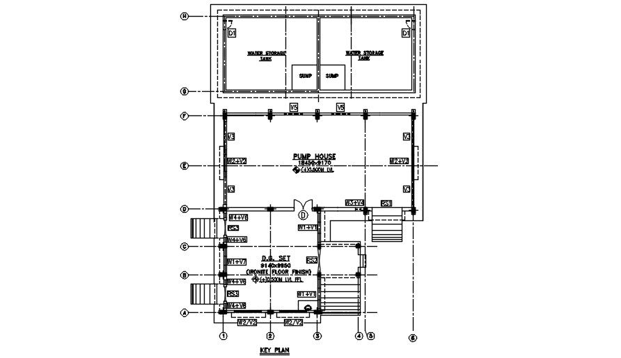 Key plan of the water treatment plant details are given in this AutoCAD DWG drawing file. Download the Autocad DWG drawing file.