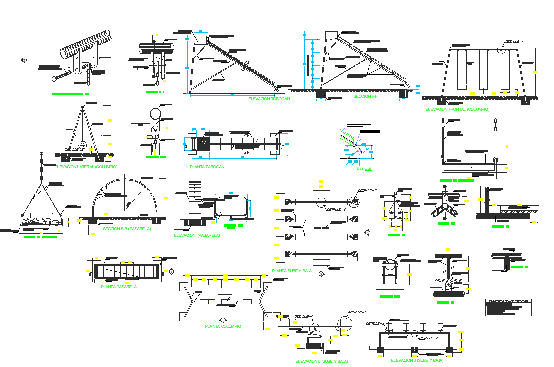 Kids outdoor playing equipments plan detail view dwg file