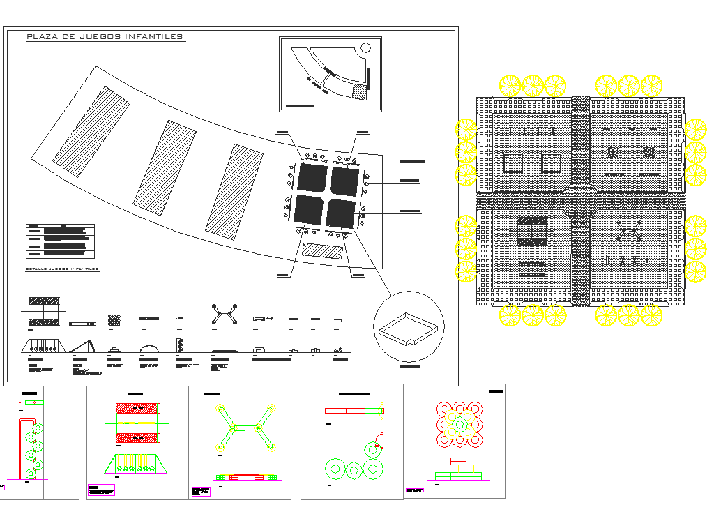 Kids outdoor playing equipments plan detail view dwg file