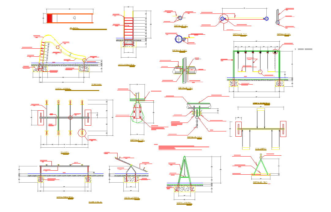 Kids outdoor playing equipments plan detail view dwg file