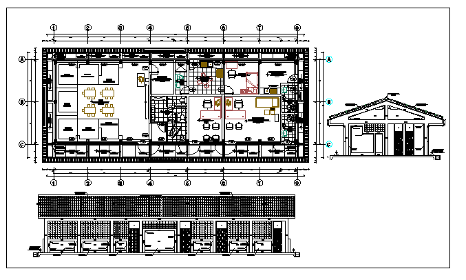Kids school elevation, section and layout plan details dwg file